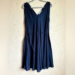 LOFT Navy Blue V-Neck Sleeveless Fit-and-Flare Dress